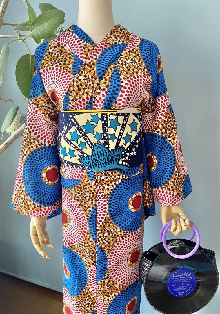 アフリカンバティック　浴衣　【新品】　パープル×グリーン Amazon.co.jp: アフリカンバティック 浴衣 ピンク 着丈162cm 裄